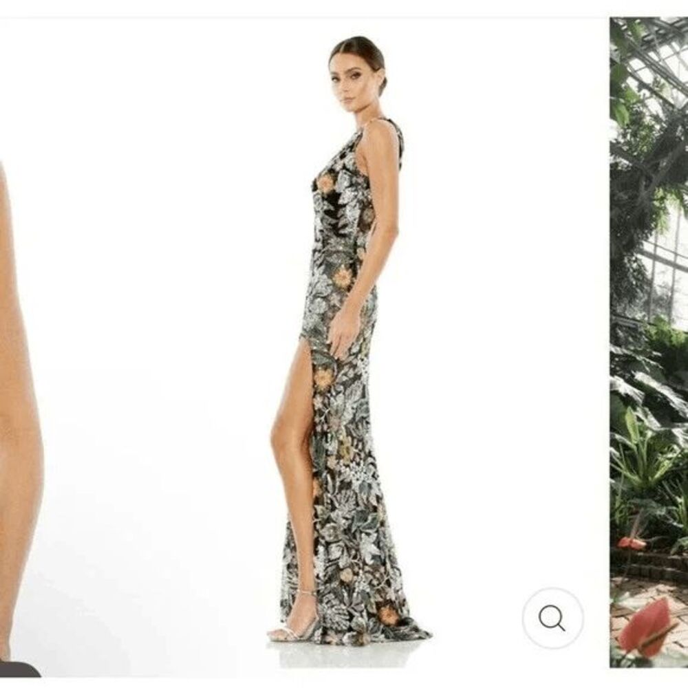 Mac Duggal Embellished Floral One Shoulder Gown 49574 Black Multi Size 0 - Picture 12 of 14